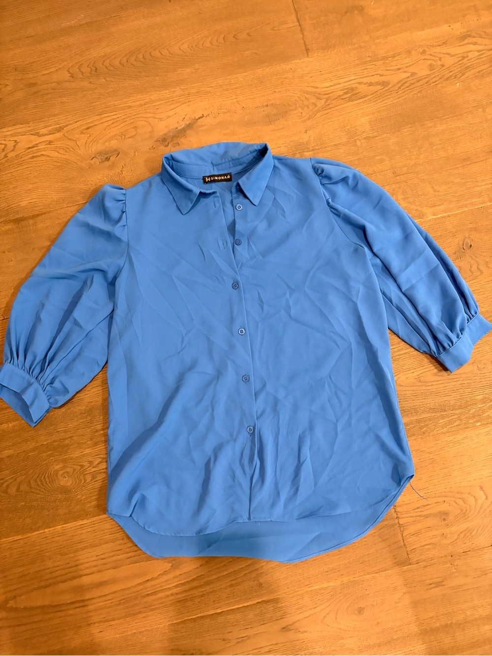Simon G. Cornflower Blue Button-Front Puff Sleeve Shirt